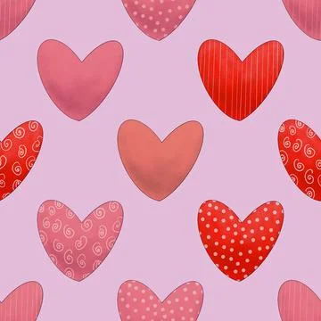 Seamless repeating pattern with lovely and cute romantic hearts Illustrazione stock