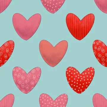 Seamless repeating pattern with lovely and cute romantic hearts Stock Illustration