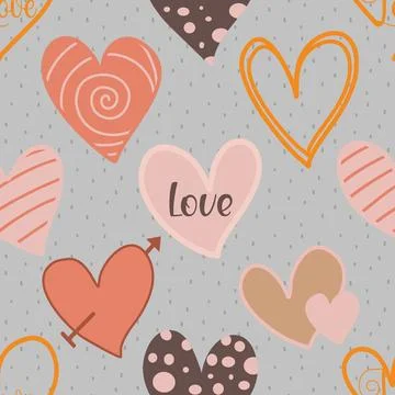 Seamless repeating pattern with lovely and cute romantic hearts Stock Illustration