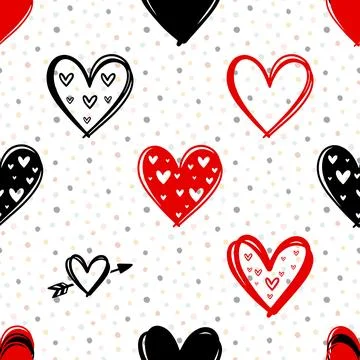 Seamless repeating pattern with lovely and cute romantic hearts Stock Illustration