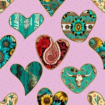 Seamless repeating pattern with lovely and cute romantic hearts Stock Illustration