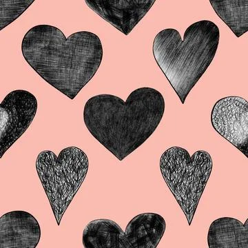 Seamless repeating pattern with lovely and cute romantic hearts Stock Illustration