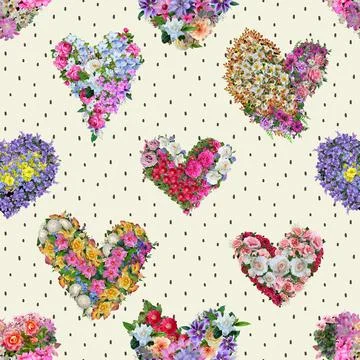 Seamless repeating pattern with lovely and cute romantic hearts Stock Illustration