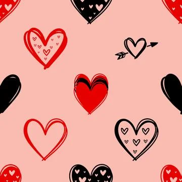 Seamless repeating pattern with lovely and cute romantic hearts Illustrazione stock