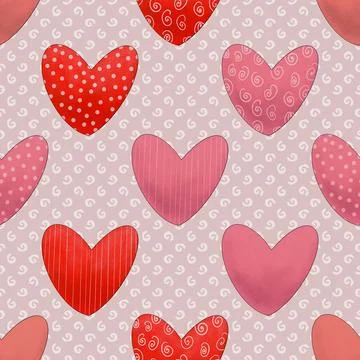 Seamless repeating pattern with lovely and cute romantic hearts Stock Illustration