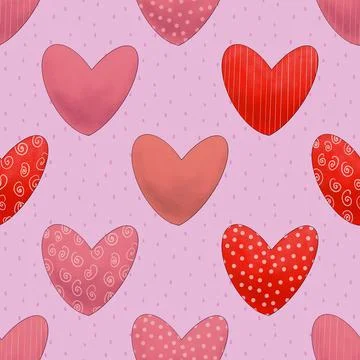 Seamless repeating pattern with lovely and cute romantic hearts Illustrazione stock