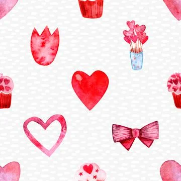 Seamless repeating pattern with lovely and cute romantic hearts Illustrazione stock