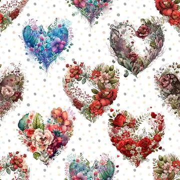 Seamless repeating pattern with lovely and cute romantic hearts Stock Illustration