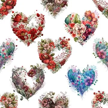 Seamless repeating pattern with lovely and cute romantic hearts Stock Illustration