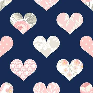 Seamless repeating pattern with lovely and cute romantic hearts Stock Illustration