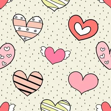 Seamless repeating pattern with lovely and cute romantic hearts Stock Illustration