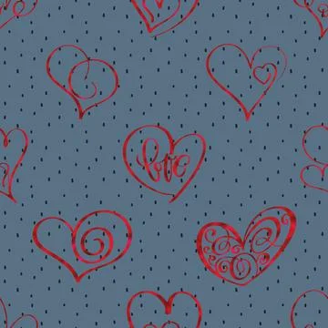 Seamless repeating pattern with lovely and cute romantic hearts Stock Illustration