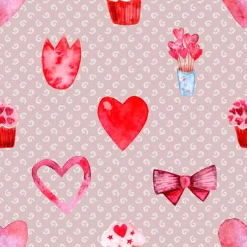 Seamless repeating pattern with lovely and cute romantic hearts Illustrazione stock