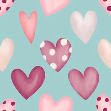 Seamless repeating pattern with lovely and cute romantic hearts Illustrazione stock