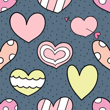 Seamless repeating pattern with lovely and cute romantic hearts Stock Illustration