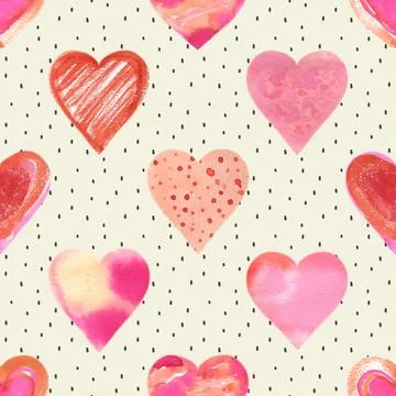 Seamless repeating pattern with lovely and cute romantic hearts Illustrazione stock