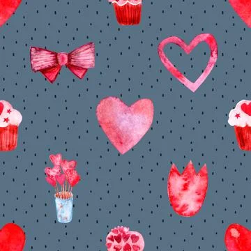 Seamless repeating pattern with lovely and cute romantic hearts Stock Illustration
