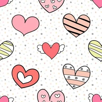 Seamless repeating pattern with lovely and cute romantic hearts Stock Illustration