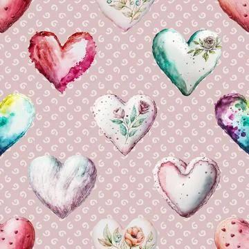 Seamless repeating pattern with lovely and cute romantic hearts Stock Illustration