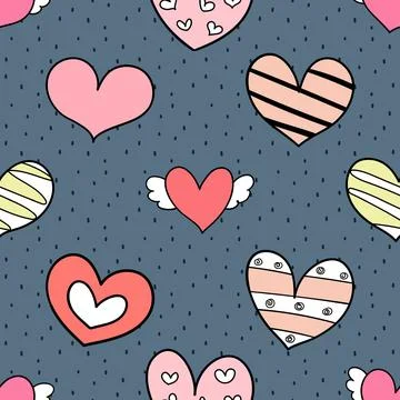 Seamless repeating pattern with lovely and cute romantic hearts Illustrazione stock