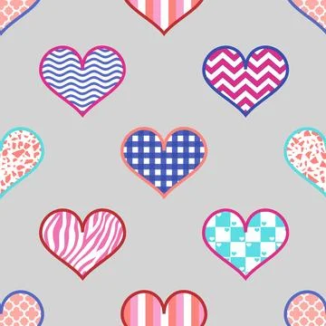 Seamless repeating pattern with lovely and cute romantic hearts Illustrazione stock