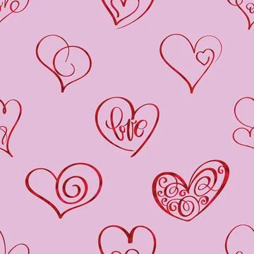 Seamless repeating pattern with lovely and cute romantic hearts Stock Illustration