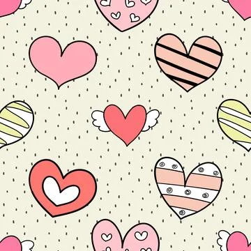 Seamless repeating pattern with lovely and cute romantic hearts Stock Illustration