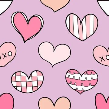 Seamless repeating pattern with lovely and cute romantic hearts Illustrazione stock