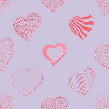 Seamless repeating pattern with lovely and cute romantic hearts Illustrazione stock