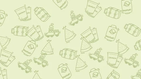 Seamless Repeating Pattern of Minimalist Line Art Travel Objects and Summer.. Stock Footage 320175626