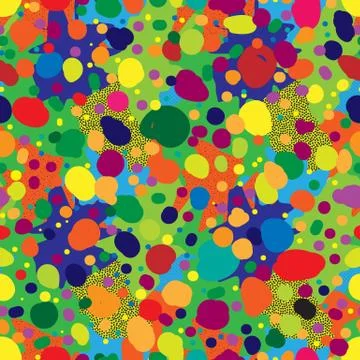 Seamless repeating pattern of multi-colored spots and dots 스톡 일러스트