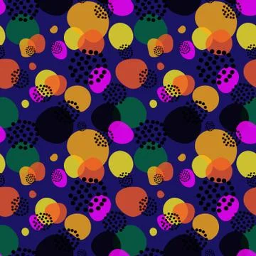 Seamless repeating pattern of multi-colored shapes and dots Illustrazione stock