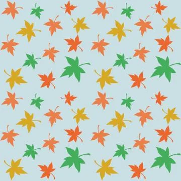 Seamless repeating pattern of multicolored maple leaves on a blue background. 스톡 일러스트