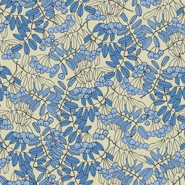Seamless repeating pattern n Toile de Jouy style with rowan tree branches and Stock Illustration