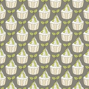 Seamless repeating pattern of painted colored doodles of cupcakes Stock Illustration