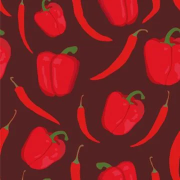 Seamless repeating pattern of peppers Stock Illustration