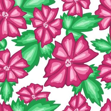 Seamless repeating pattern with pink flowers. Large bright flowers. 库存插图