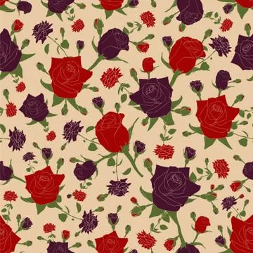 Seamless repeating pattern of roses Stock Illustration