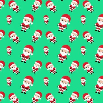 Seamless repeating pattern of Santa Claus on green background. Stock Illustration