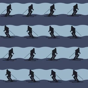 Seamless repeating pattern of skiers Stock Illustration