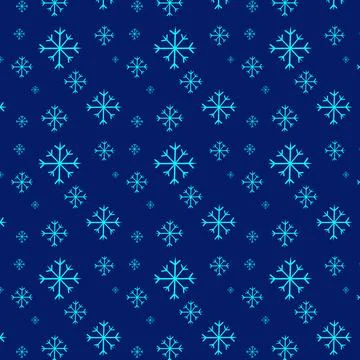 Seamless repeating pattern of snowflakes on a dark blue background Stock Illustration