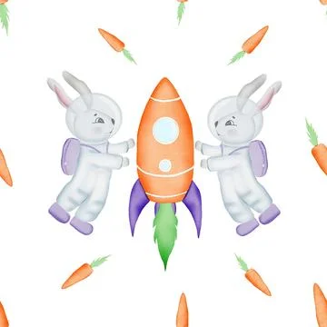 Seamless repeating pattern on the space theme. cute heroes rabbits astronauts Stock Illustration
