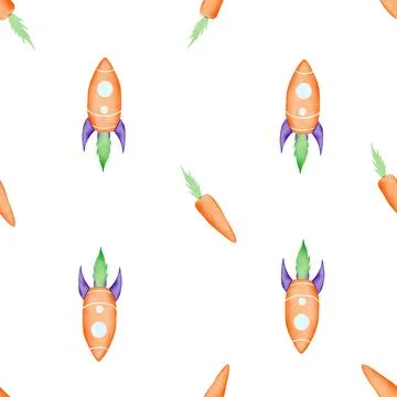 Seamless repeating pattern on the space theme. cute rockets and carrots. unusual Stock Illustration