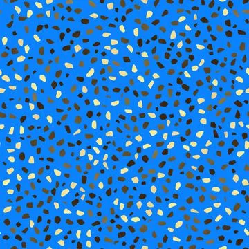 Seamless repeating pattern of terrazzo in blue, yellow, pastel and brown on a Stock Illustration