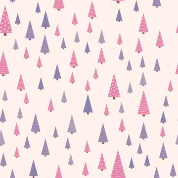 Seamless repeating pattern with textured Christmas trees in black, pastel pin 스톡 일러스트
