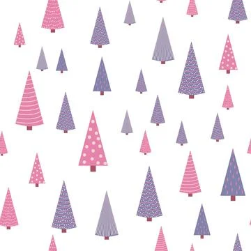 Seamless repeating pattern with textured Christmas trees in black, pastel pin 스톡 일러스트