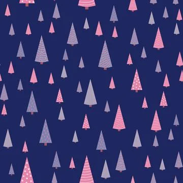 Seamless repeating pattern with textured Christmas trees in black, pastel pin Stock Illustration