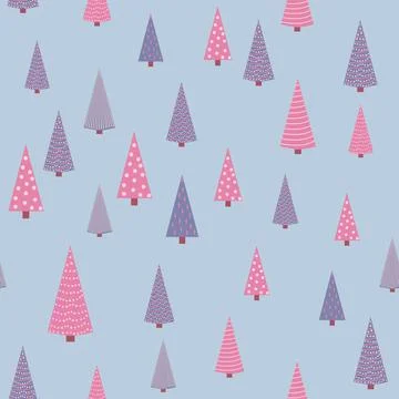 Seamless repeating pattern with textured Christmas trees in black, pastel pin Stock Illustration