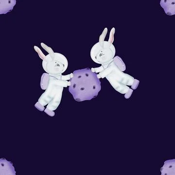 Seamless repeating pattern on the theme of space. cute pattern with bunnies Stock Illustration