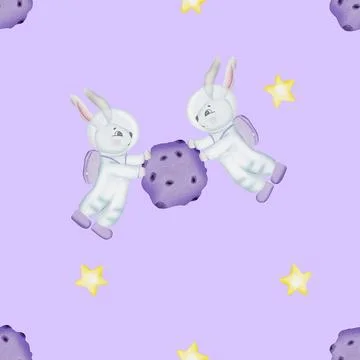 Seamless repeating pattern on the theme of space. cute pattern with bunnies Stock Illustration